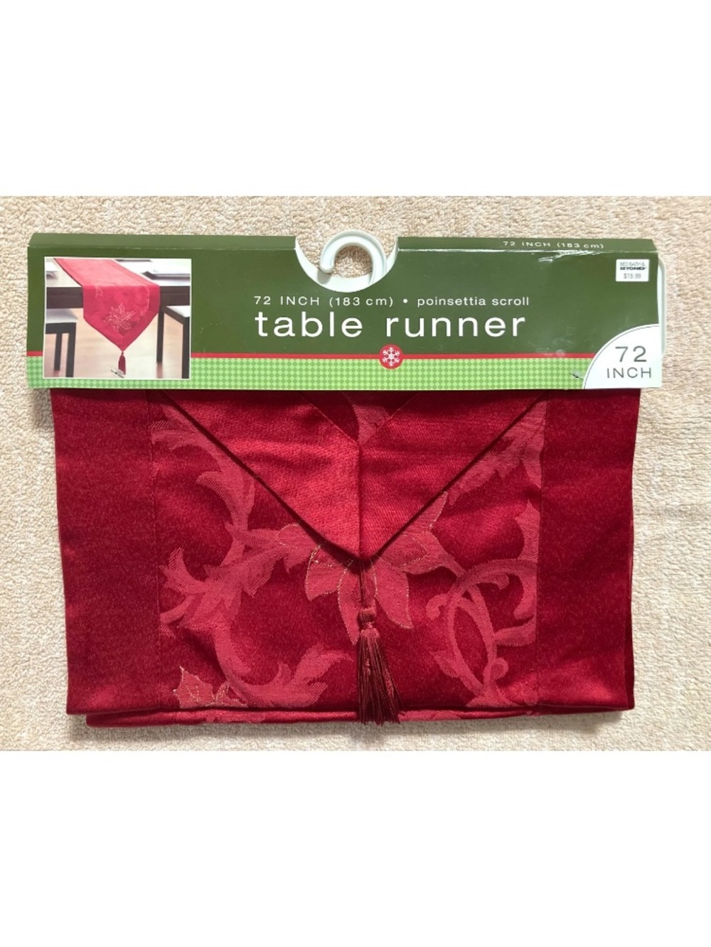 NWT Red Poinsettia Table Runner 72” x 13” Cotton Blend Holiday Winter Xmas BB&B